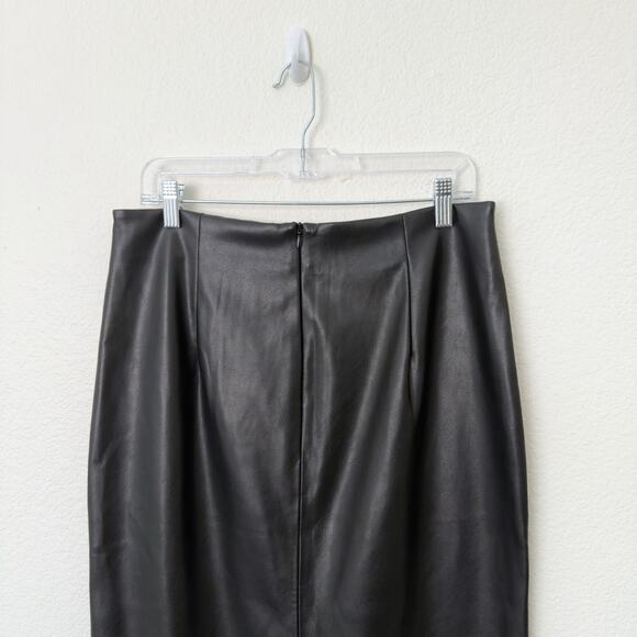 [Zara] Black Faux Leather Front Slit Pencil Midi Skirt NWT Edgy Classic Chic XL - Picture 9 of 12